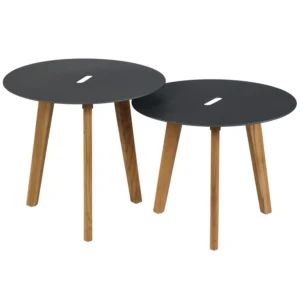 Set v 2 Laura Bijzettafels Buiten Teak Antraciet Hennie's Zonwering